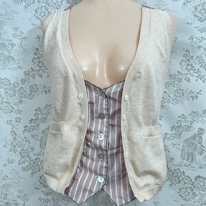 Chelsea Violet Vest Milkmaid Babydoll Crop Floral Striped Back Knit Sweater Twee